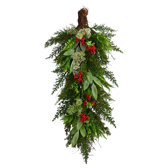 30" Cedar & Berry Christmas Teardrop Swag